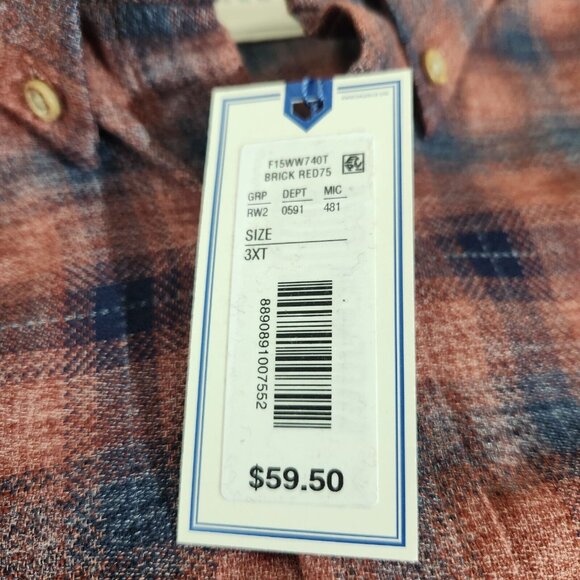 ROWM Mens Plaid Long Sleeve Button-Up Shirt size 3XT Brick Red & Navy - Picture 4 of 10
